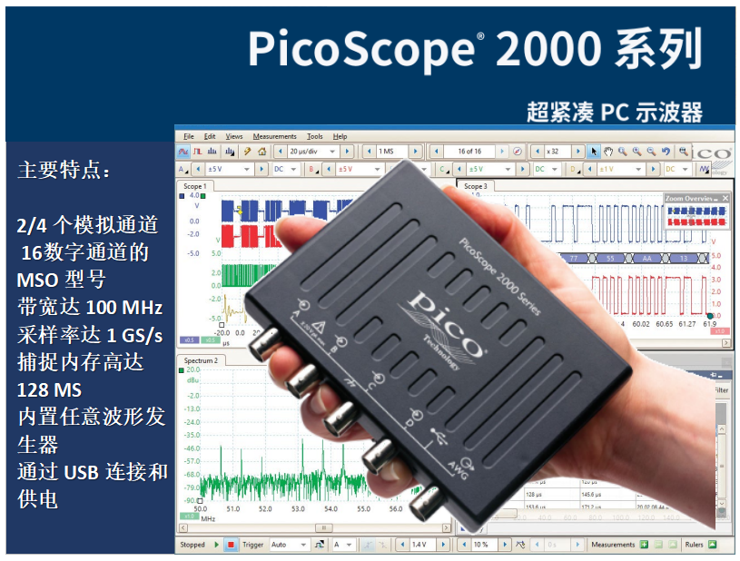 <strong>环动联科：PicoScope2000 系列超紧凑PC示波器，</strong>